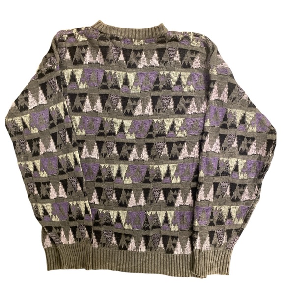 VTG Fluid Sweater Men’s XL Purple Gray Black Knit Geometric 80’s Retro Crew Neck - Picture 3 of 11